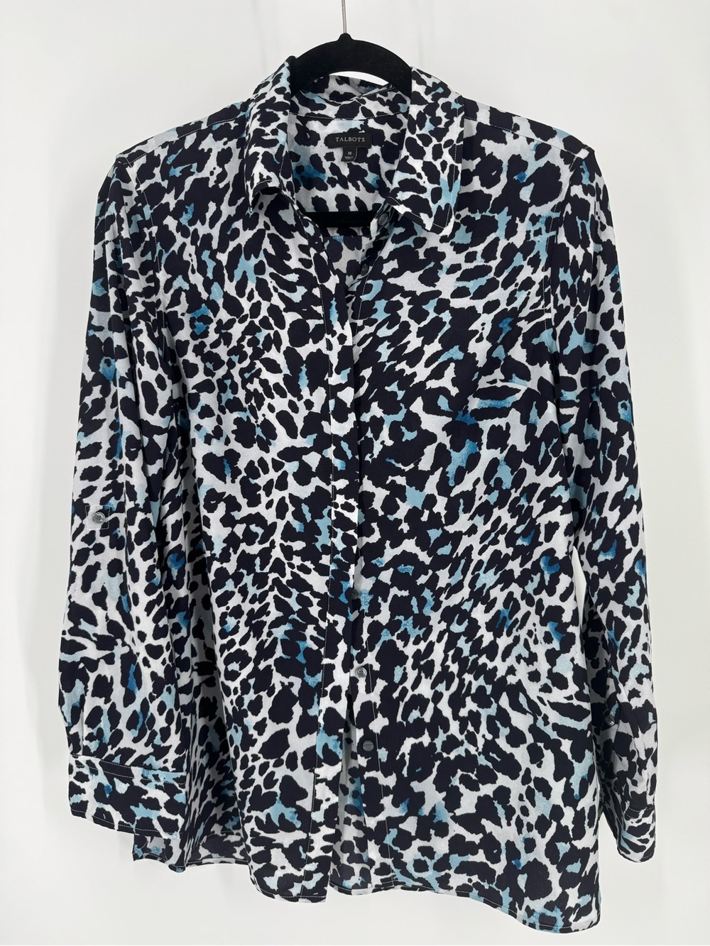 Talbots Black, White & Blue Animal Print Button-Down Shirt